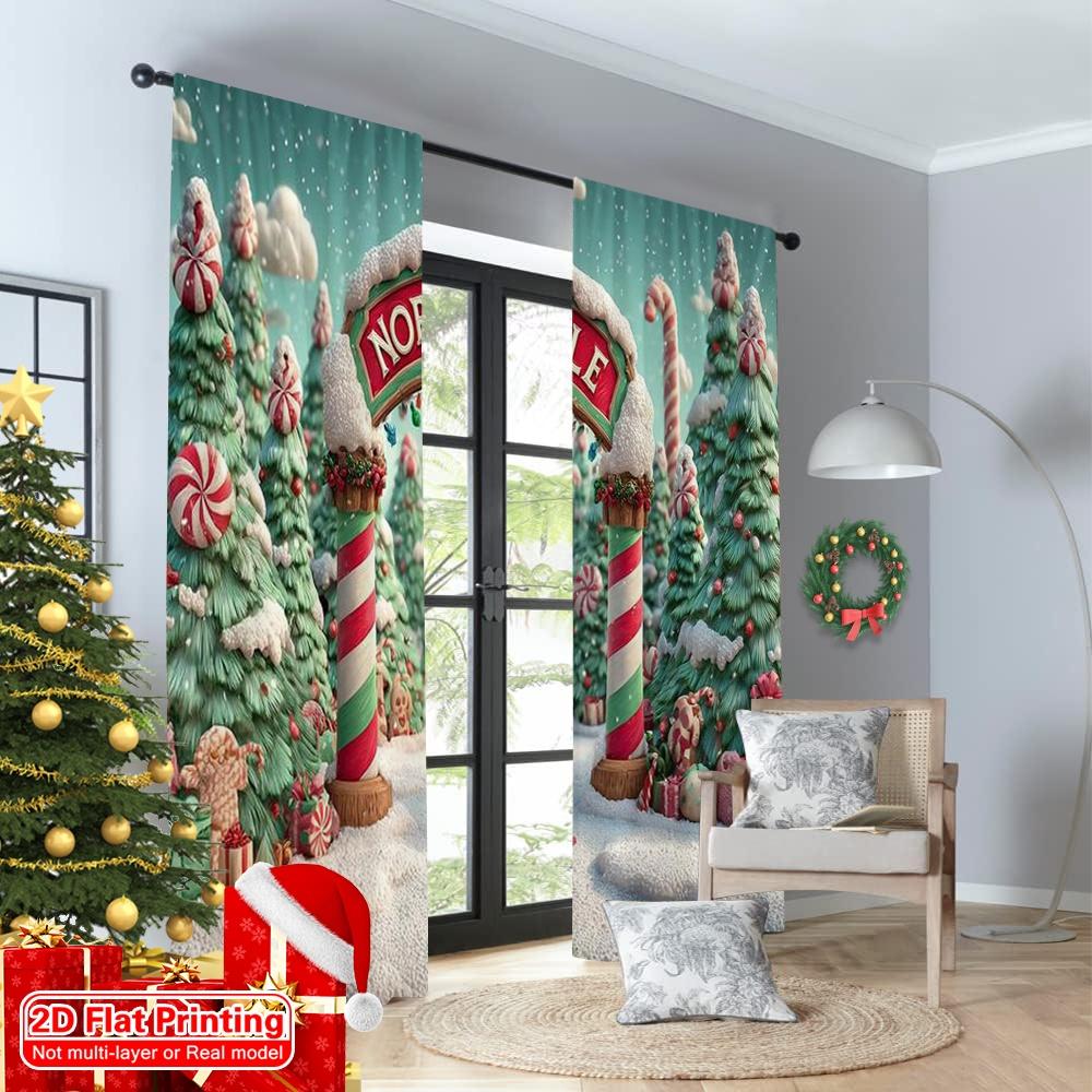 2pcs 2D flat printing Merry Christmas Popular Window Curtains Christmas party Versatile Fabric Without Electricity Family Party