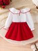 New Girl's European & American Clothing Set: White Long-Sleeve Top + Red Short Skirt