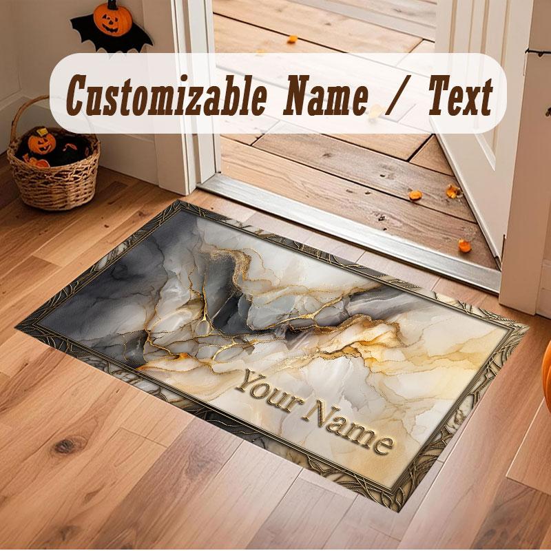 Abstract Geometric Theme Crystal Velvet Floor Rug Personalized Custom Name Text Warm Carpet Home Decoration