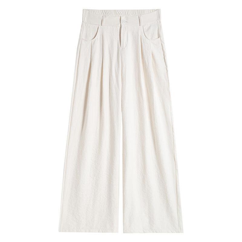 Ice Silk Yamamoto Pants Women's Summer Thin 2025 New High Waist Drape Loose Lazy Beige Suit Wide-leg Pants