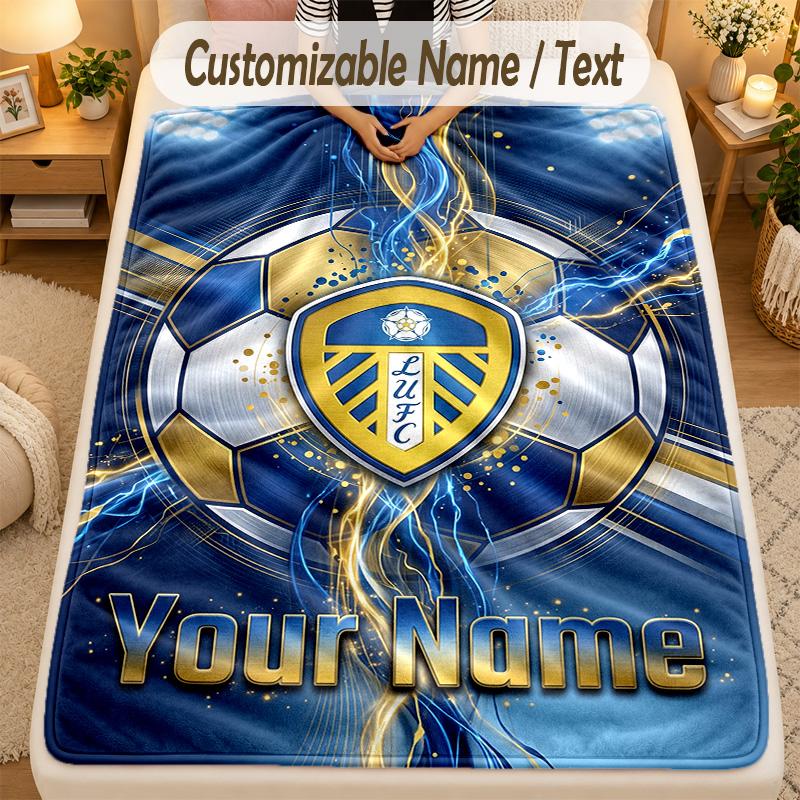 Flannel BlanketLeeds United Custom Name Text Personalized Soft Warm Throw Blanket Home Decor Gift