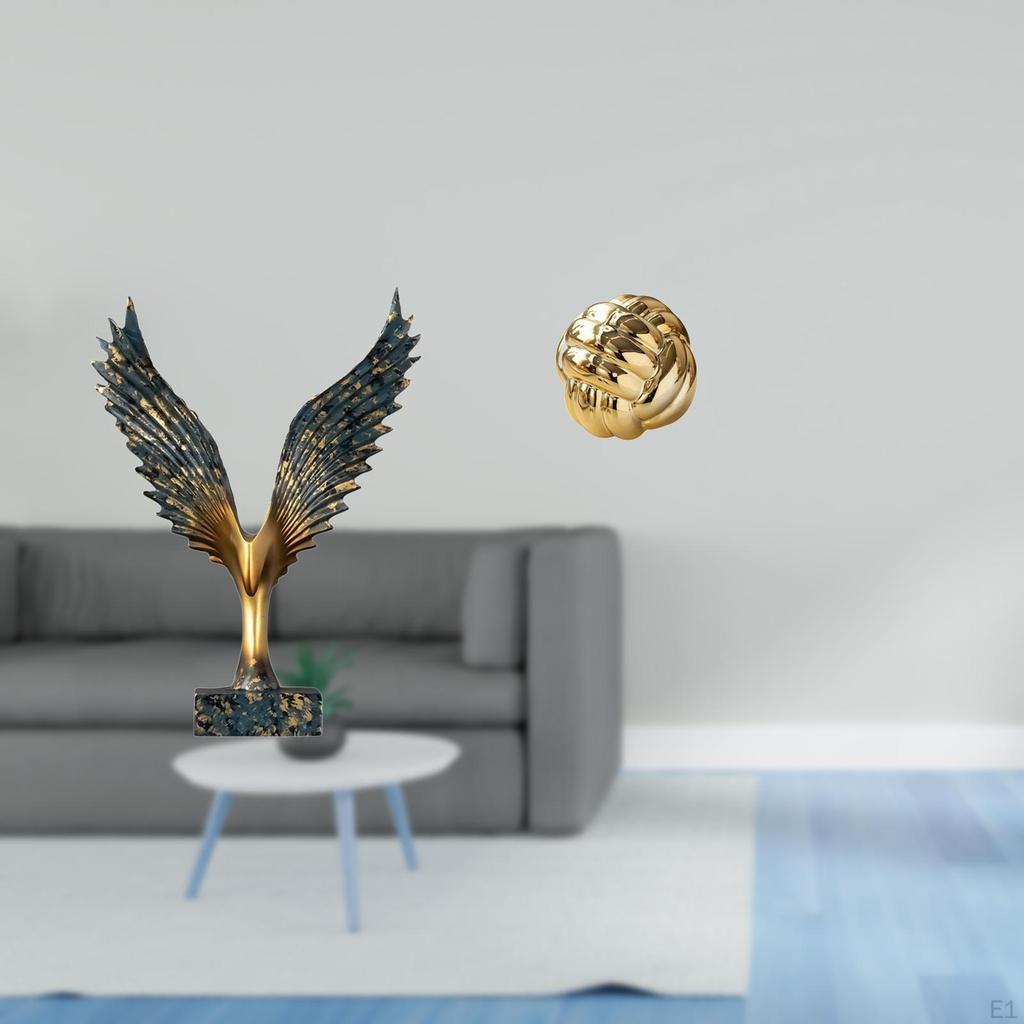 Resin Spreading Wing Knot Statue Sculpture Feng Shui Ornament Decorative Yarn Ball Aesthetic Ceramic