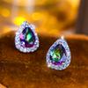 Boho Female Crystal Green Blue Stone Small Silver Color Stud Earrings Vintage Party Wedding  For Women
