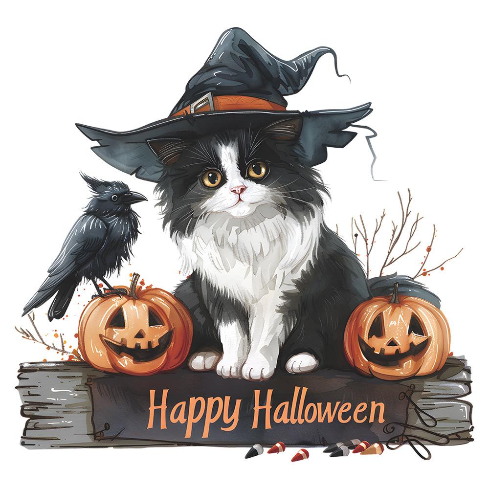 Fun-f183Happy Halloween Cartoon Cat Bedroom Porch Home Beautification Decorative Wall Stickers