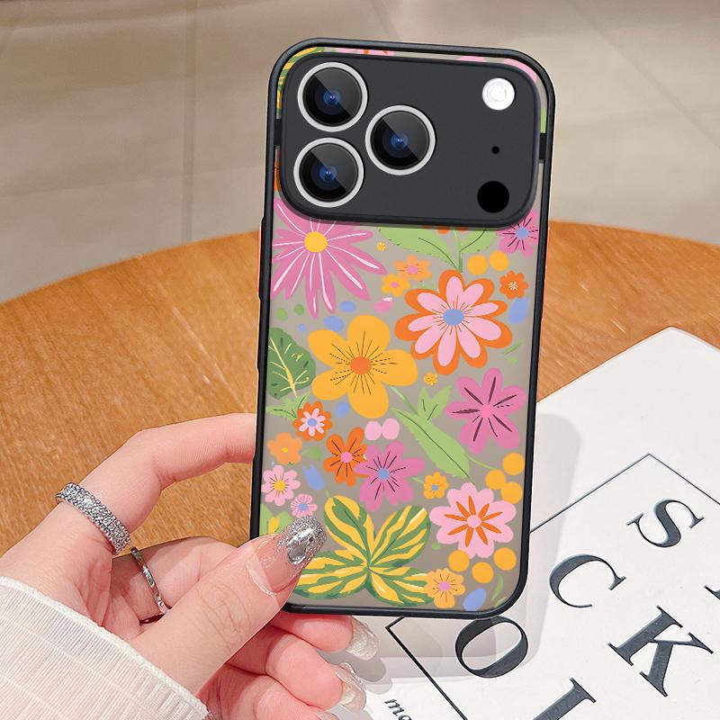 Cartoon Flowers Print Case For iPhone 17 Air 16e 16 15 14 Pro Max 13 15 Pro 17 Pro 17 Shockproof Soft Edge Hard PC Matte Phone Cover