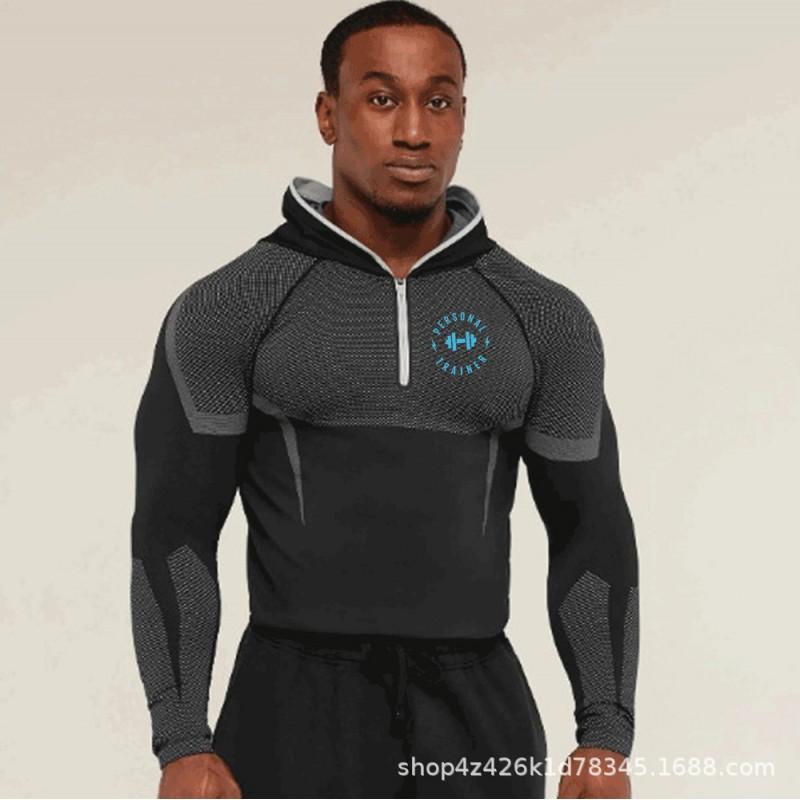 Mens Hooded Half-Zip Performance Basketball Training Top Quick-Dry Stretch Fit Athletic Shirt