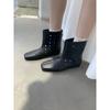 Sheepskin Version~ Design Sense Leather Wide Tube Western Boots Women's Retro Hollow Boots Breathable Inner Height Increasing Short Boots Net Boots