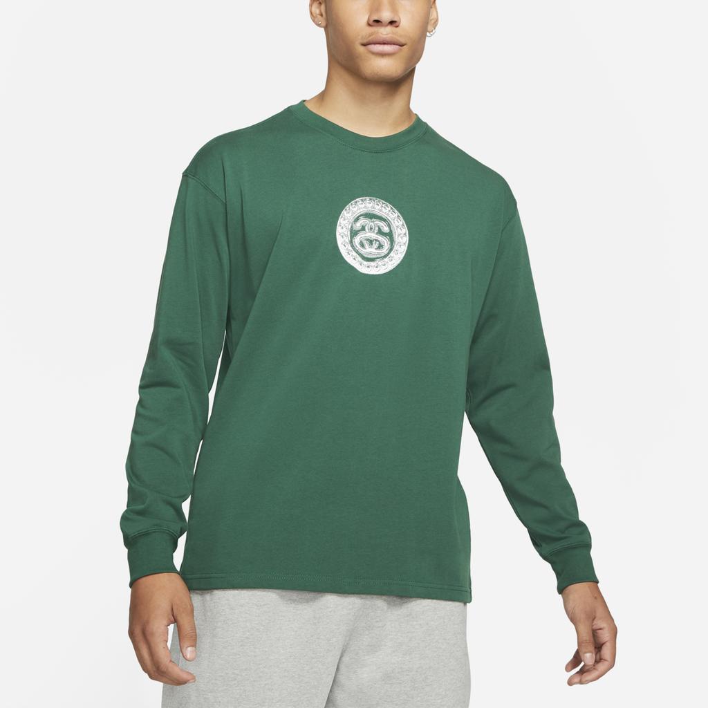 Stussy X Nike Printed Round Neck Long Sleeve T-Shirt Unisex Tops Green DD3345-341