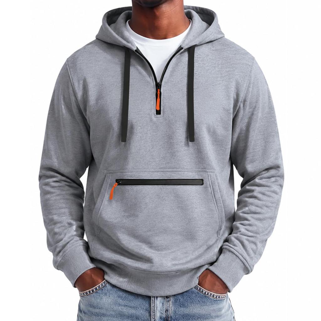 Herren Winter Farbe Halb-Reißverschluss Kapuzenpullover Lässiger Pullover für den Alltag