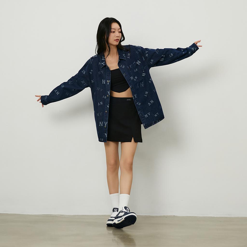 New MLB MONOGRAM Collection New York Yankees 24FW Denim Shirt Unisex Dark Marine Blue 3ADRM0244-50NYD