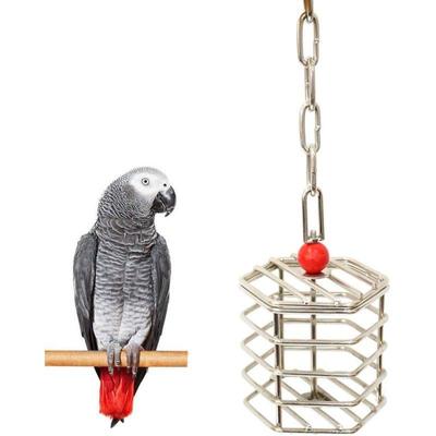 Futterspender für Papageien aus Edelstahl, einzigartiger Futterspender für Papageien, Vogelkäfig zum Aufhängen, Futterspender für Papageien zum Aufhängen, Spielzeug für Futtersuche (Futterspender)