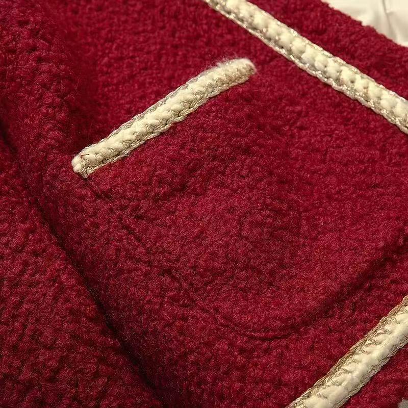 Rote Festliche 2025 Stilvolle Langarm Französisches Design Socialite Jacke für Damen