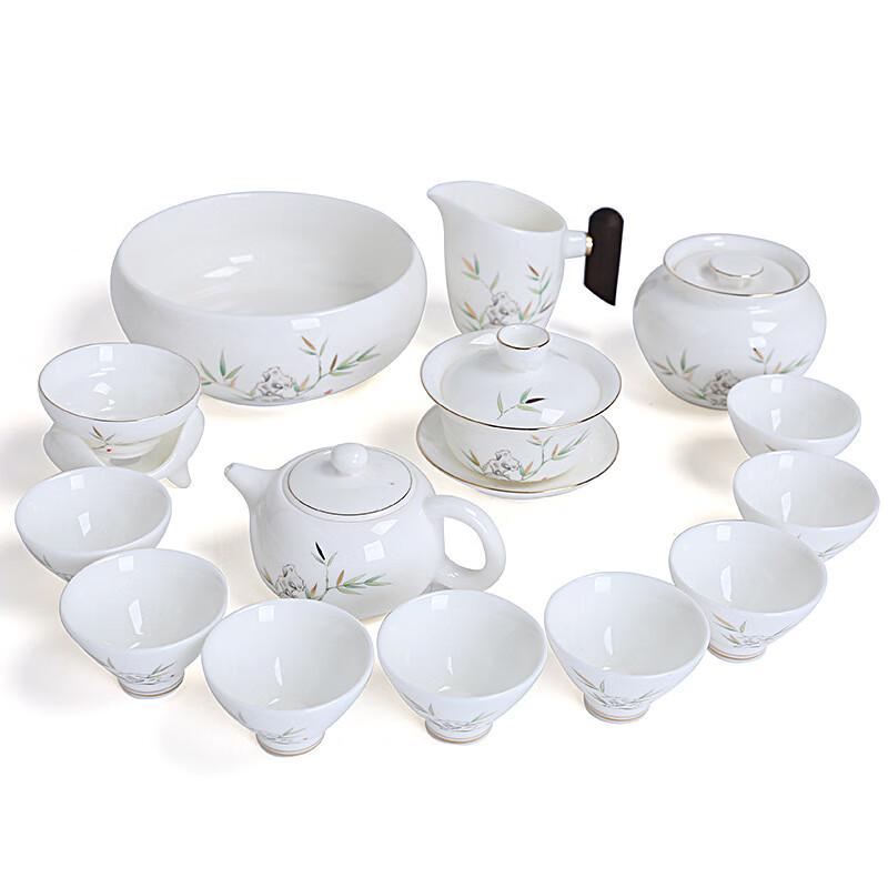 Mutton-Fat Jade Porcelain Bamboo Style Tea Set