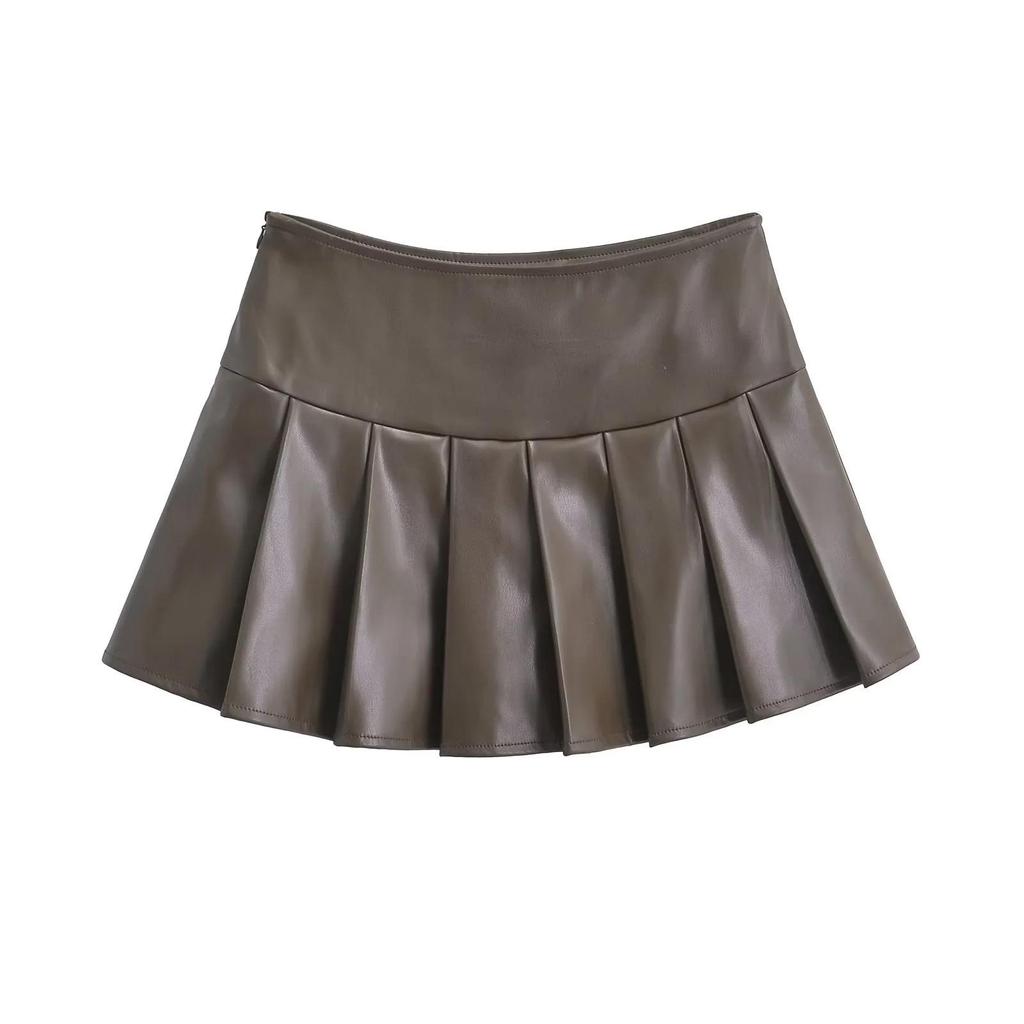 Sweet & Cool Retro High-Waisted PU Leather Pleated Mini Skirt - Women's Slimming A-Line Style