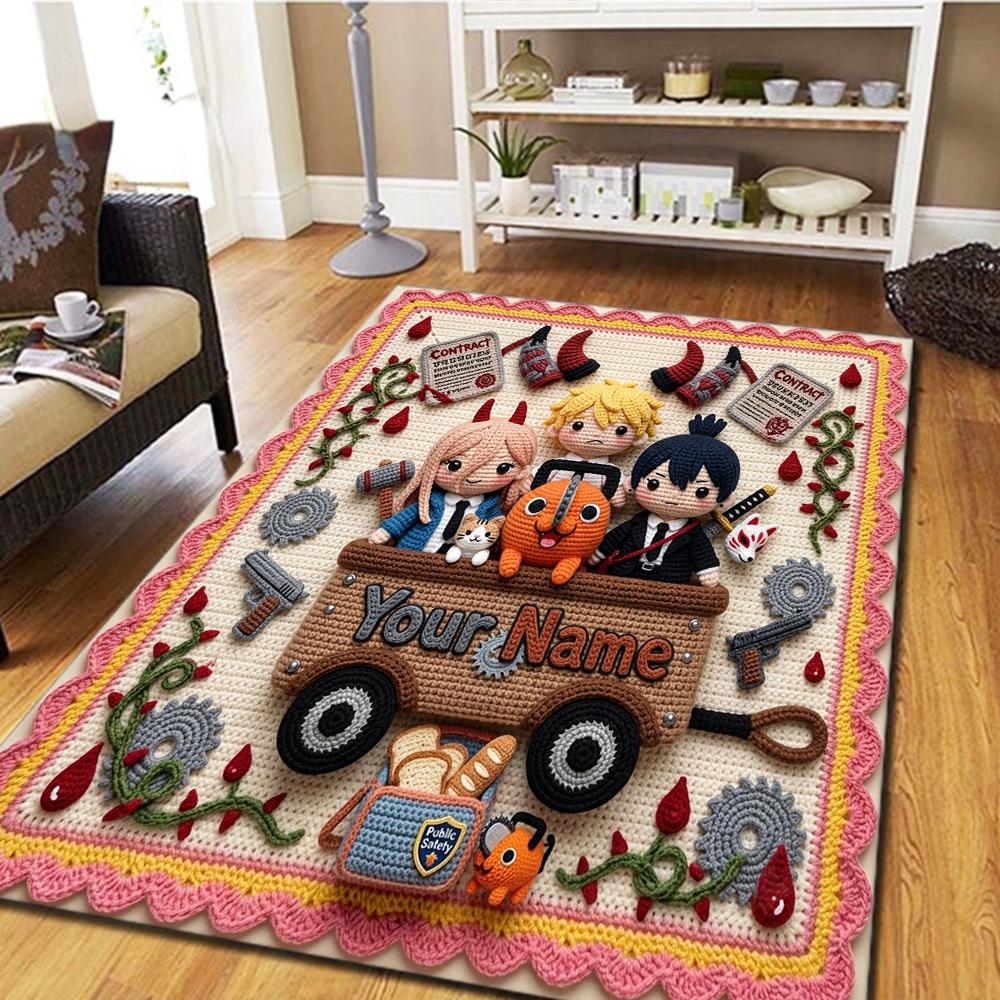 Name Custom Chainsaw Man Carpet for Living Room Bedroom Home Decor Cool Movie Vibe Play Floor Mat -HE11