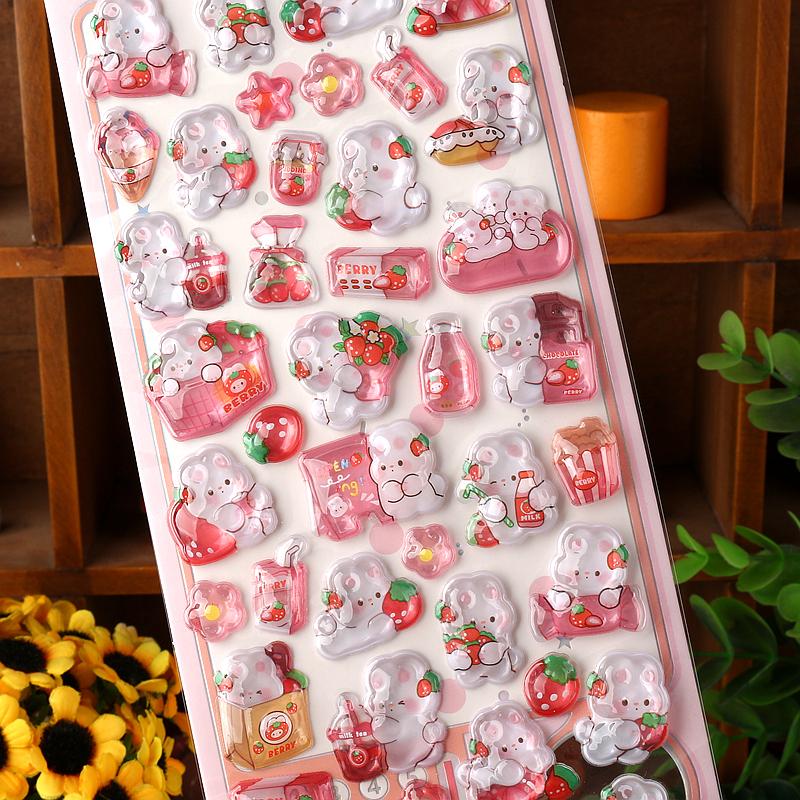 Stberry Rabbit 3D Relief Stiers Cute Little Rabbit Girl Children Mobile Phone Case Decorative Decals