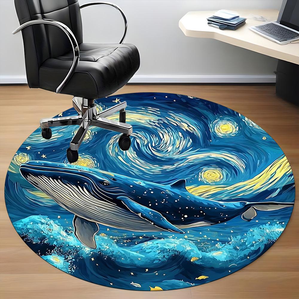 1pc Whale Ocean Office Round Area Rug, Under Office Chairs Bedroom Living Room Home Decor, Room Deco