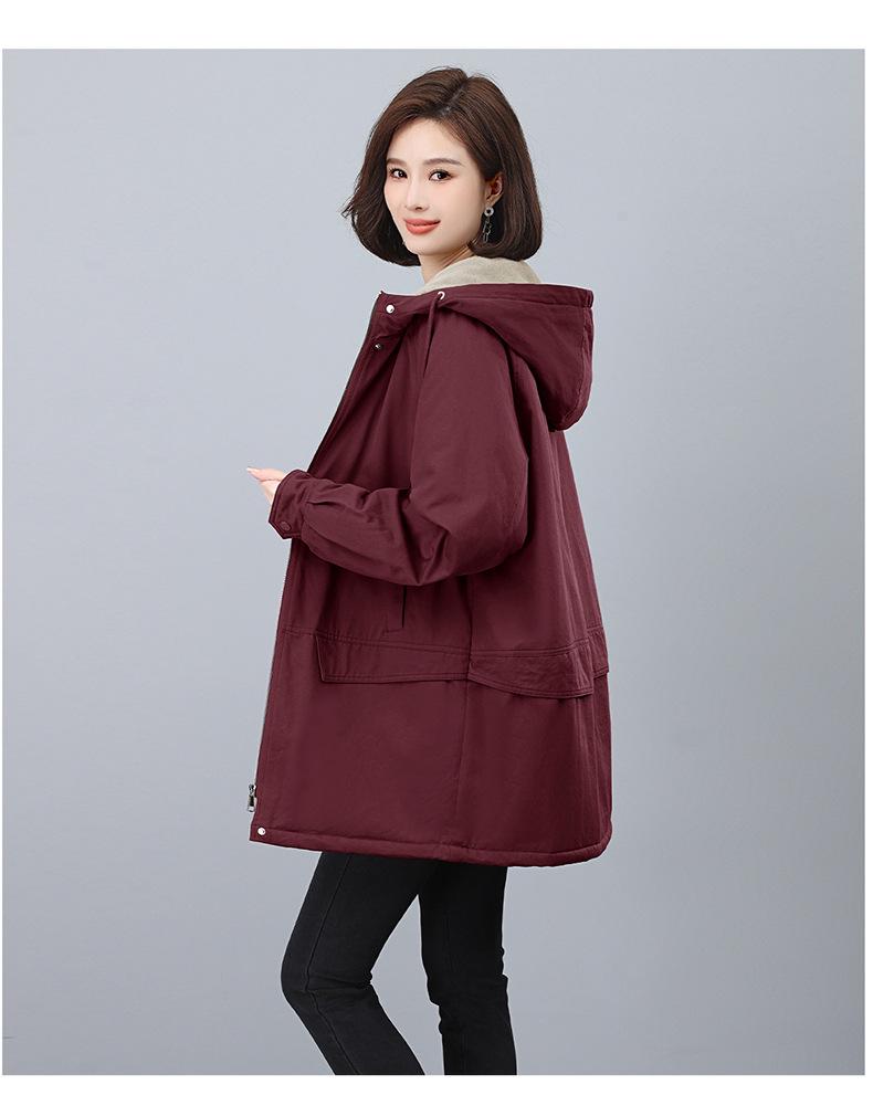 2024 Women's Plus Size Velvet Parka: Mid-Length, Loose Fit, Thickened Hooded Winter Coat for Middle-Aged Moms