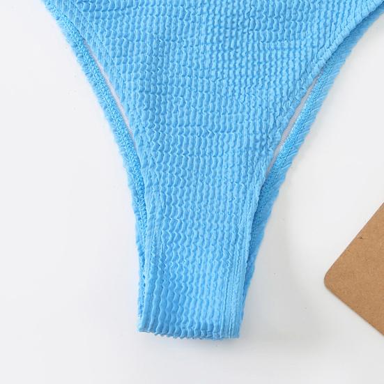 2 Pcs/Set Bikini Set Solid Color High Waist Spaghetti Strap Whorl Women