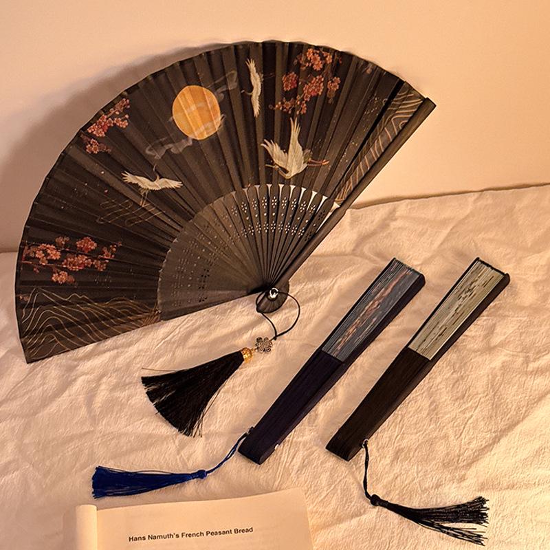 Portable Cheongsam Dance Folding Fan with Tassels: Traditional Summer Bamboo Fan