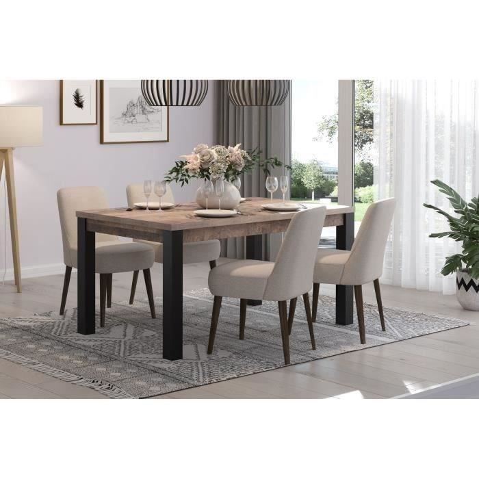EMILE Fixed Dining Table for 6 People - Tobacco Brown Oak and Matt Black Melamine - L160 X D90 X H77 Cm - TRENDTEAM