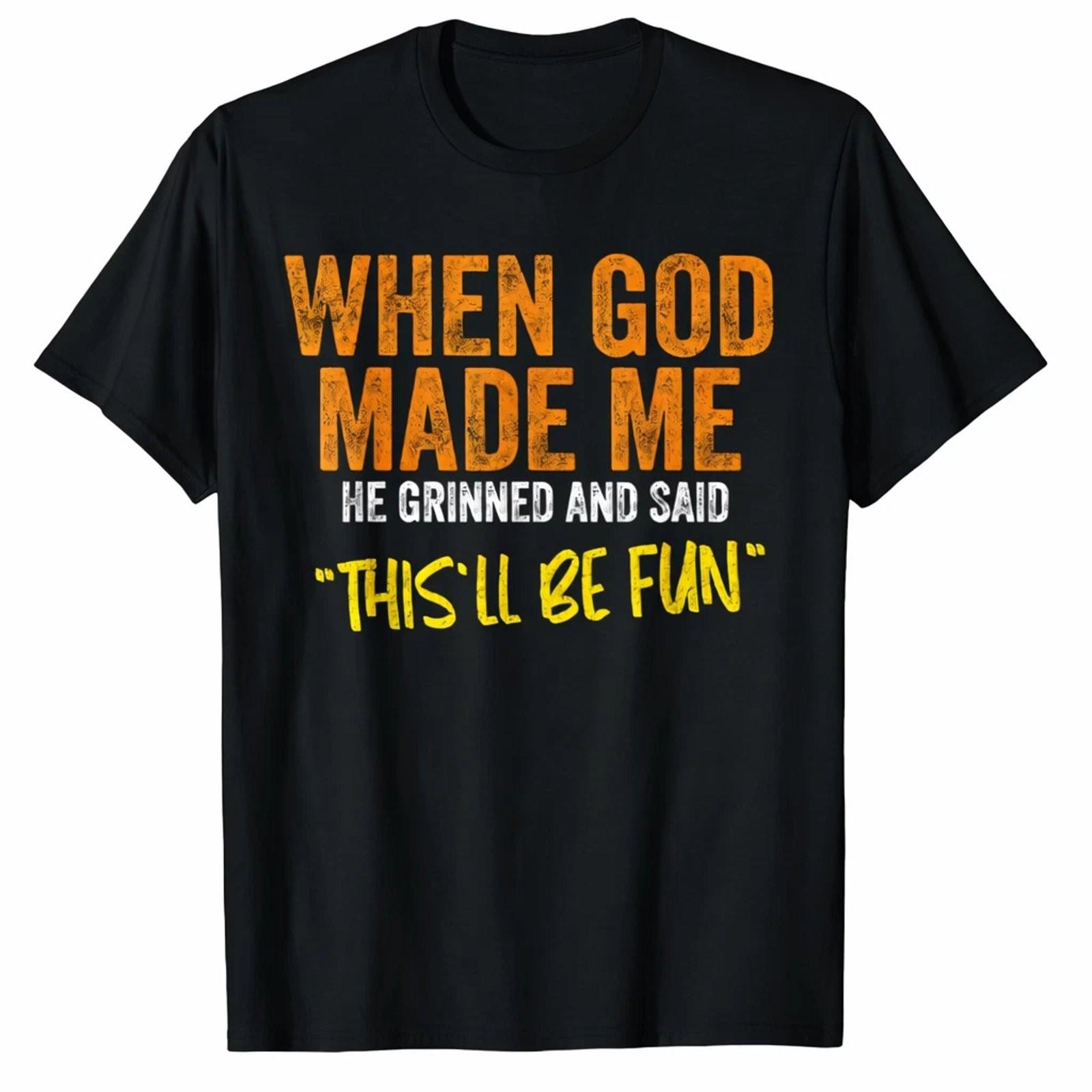 When God Created Me Christian T-Shirt Mens Funny Vintage Graphic Tee S