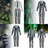 Snygg Beetlejuice Cosplay-dräkt med gröna, svarta och vita ränder Mjukt tyg