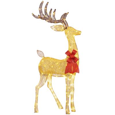 Lighted Reindeer Christmas Decoration, Light Up Christmas Deer with 137 LED Lights for Indoor, Outdoor, Garden, Lawn, Gold Tone