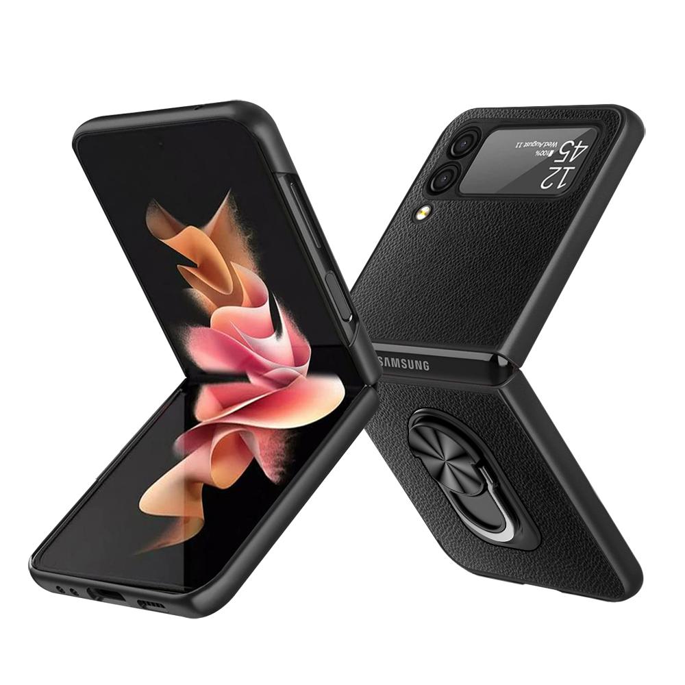 Comfortable Leather Finger Ring Case For Samsung Galaxy Z Flip 4 5g Flip4 Flip3 Flip 3 Shockproof Kickstand Cover Funda