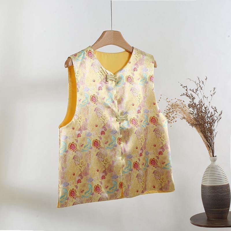 

Yellow gold thread brocade jacquard vest women s new unique chic top 3XL ([Recommended 138-75kg])