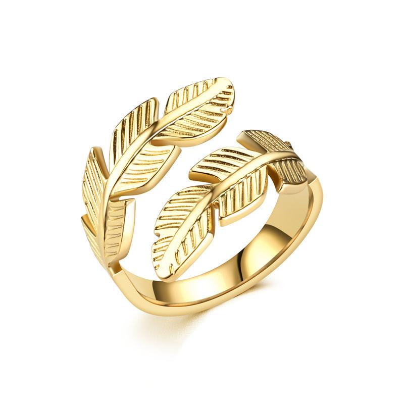European and American Feather Ring Opening Titanium Steel Angel Wings Hip-hop Style Stainless Steel Jewelry Titanium Steel Stacking