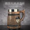 580ml Lion Tiger Wooden Barrel Drinking Cup 3D Stainless Steel Mug Resin Beer Stein Tankard Coffee Tea Cup Halloween Gift Bar