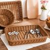 1Pc Snack Plate Afternoon Tea Bread Rectangle Imitation Rattan Plastic Durable Fruit Basket Vine Woven Tray Fried Food