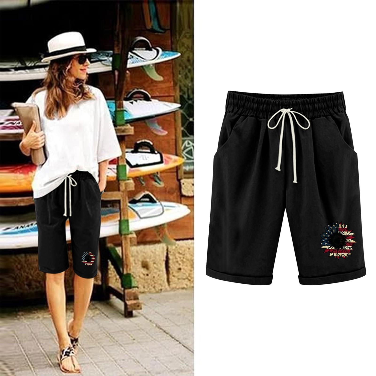 

Шорты больших размеров для женщин, эластичные пышные хлопковые льняные шорты-бермуды с эластичной резинкой на талии, повседневная пляжная одежда XXL чёрный