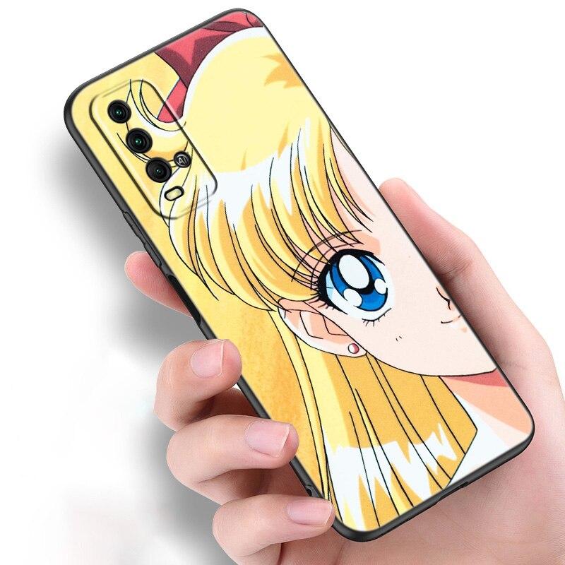 Japan Anime Moon Cartoon Cat Silicone Phone Case For Xiaomi Redmi Note 11 10 9 8 Pro 11T 10T 10S 9S 8T 9 9A 9C 9T Black Cover