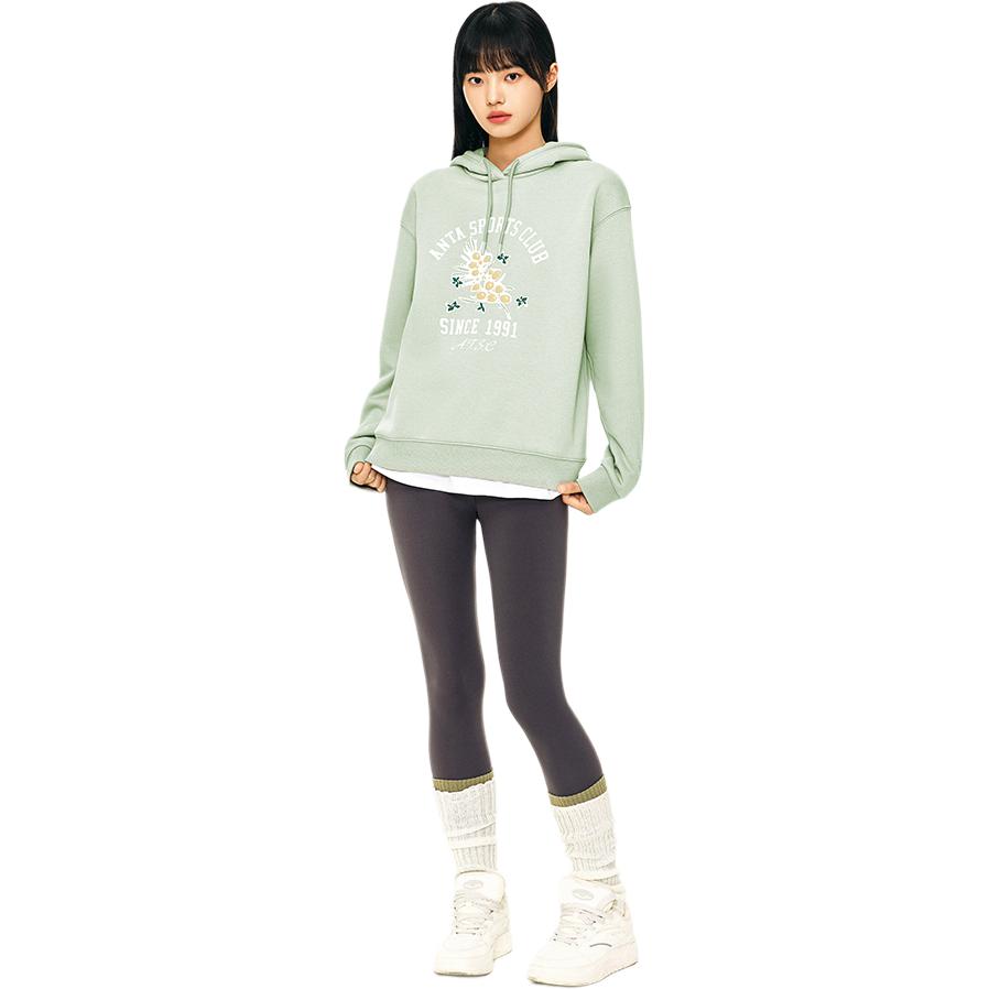 Anta Loose Fleece Sports Warm Sweatshirt Women tops Ivory-White 162448708N-1