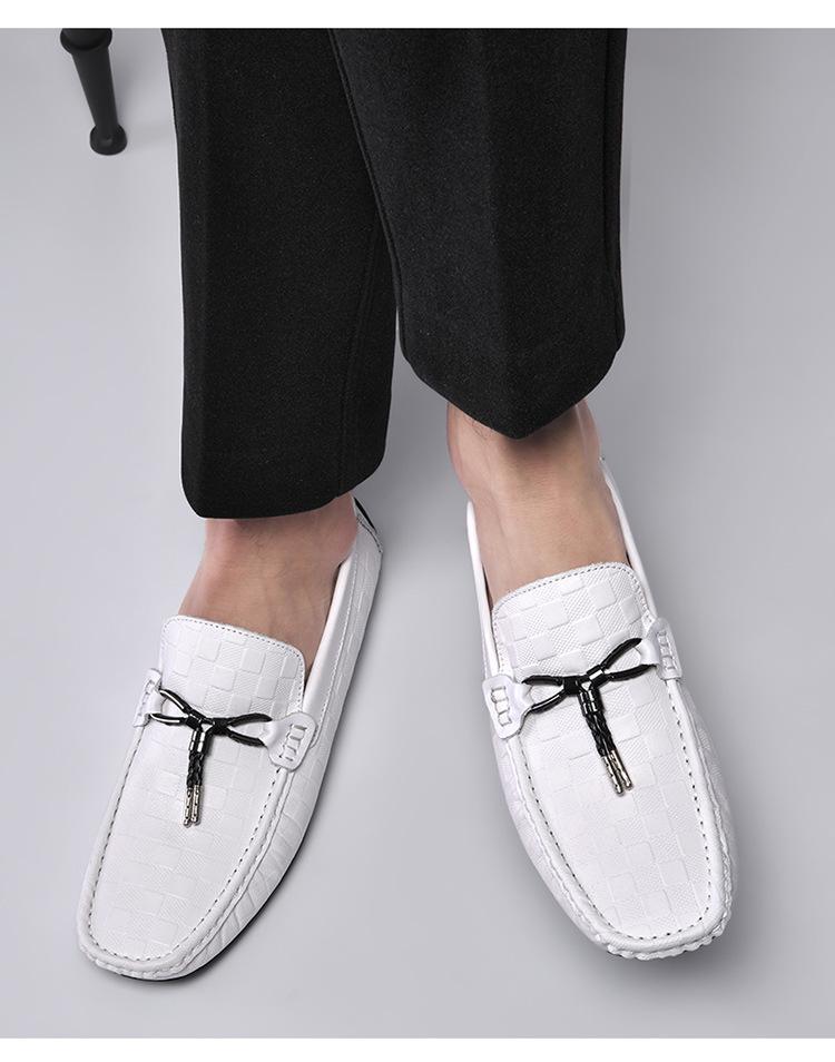 Men's Casual Spring Cowhide Slip-on Loafers, Embossed Leather Driving Shoes, Large Size