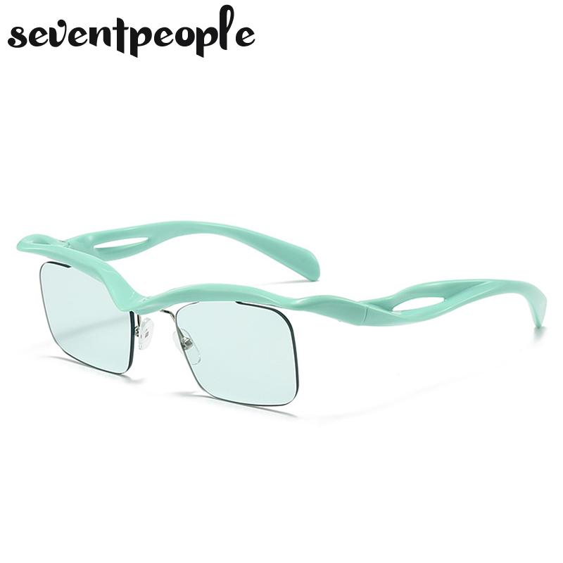 Semi-Rimless Rectangle Sunglasses Women Men  Luxury Brand Vintage Small Frame Punk Eyewear Shades For Male Trendy Sunglass