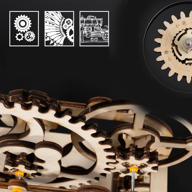 3D Wooden Puzzle DIY Assemble Mechanical Marble Run Gear Model Building Kit Steam Science Puzzles Educational Toys Gift for Kids
