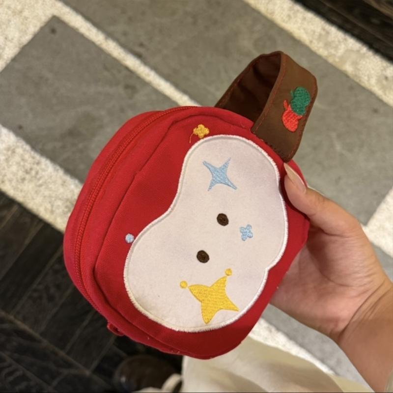 Portable Embroidered Apples Storage Bag With Hand Carry Handle For Organizing Cosmetics And Small Essential