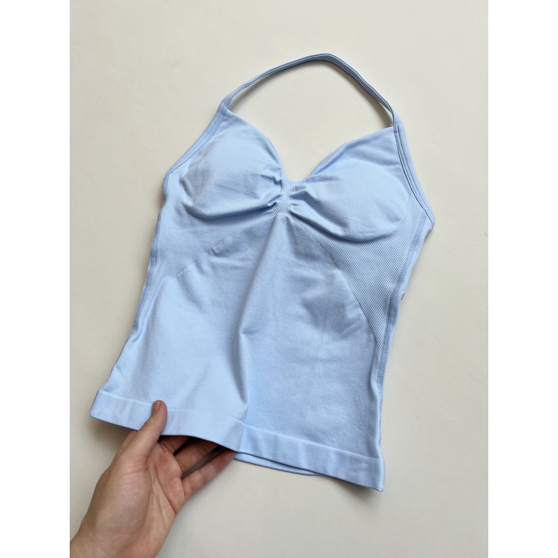 Df Thin-Strap Running Ruched Halter Fitness Bra with Chest Pads, Shaping, Shockproof, Beautiful Back Sports Yoga Tank Top for Women
