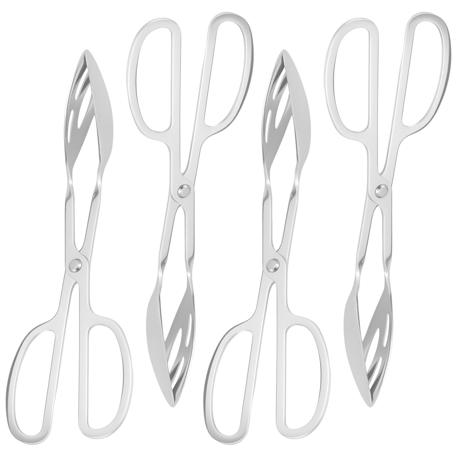 4Pcs Portable Serving Tongs 10 Inches Stainless Steel Salad Tongs with Scissor Handle for Home Picnic Camping Barbecue Party