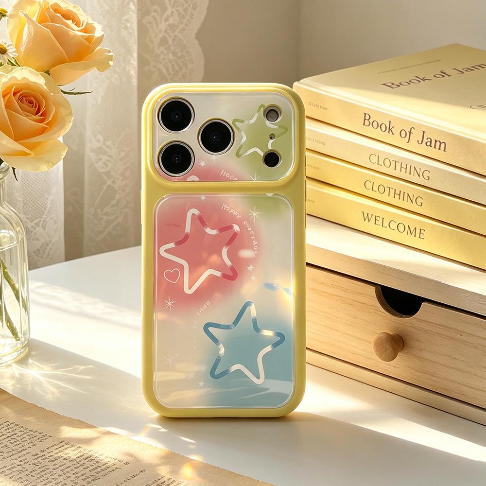Ins Colored Stars Apply To Apple 16Pro Silicone Imitation Glass iPhone17 Protective Case 15 Mobile Phone Case 17pm