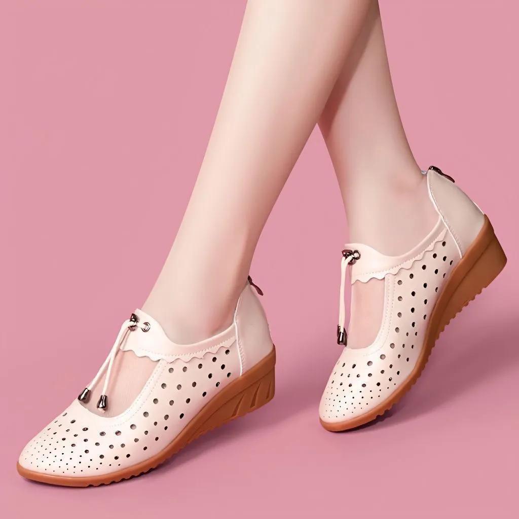 Women Fashion Light Weight White Hollow Out Breathable Footwear Lady Casual Red Comfort Summer Wedge Heel Shoes Ab568