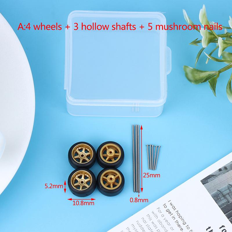 1/64 Wheels For Hotwheels With Rubber Tire Hollow Shaft Model Car Modified Parts