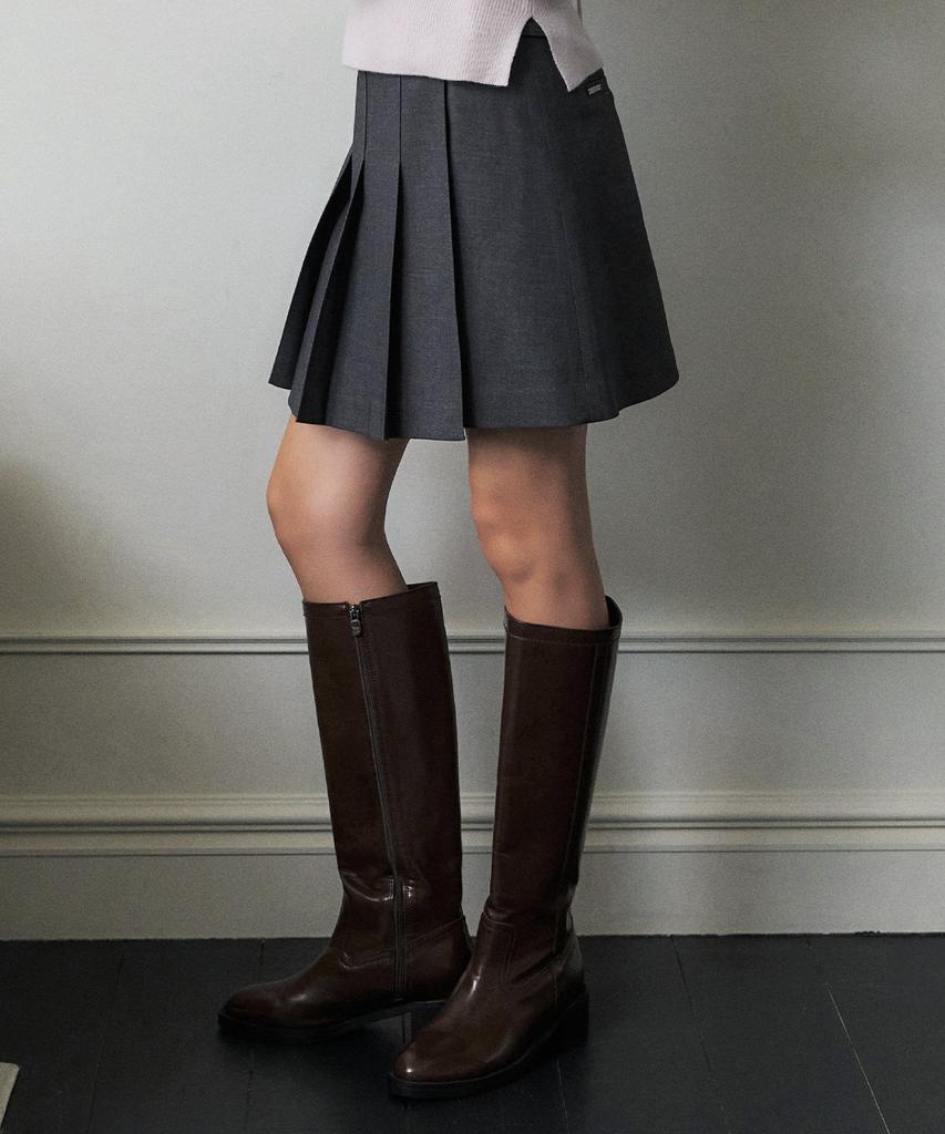 Artid Tab Point Wool Pleated Skirt_Grey