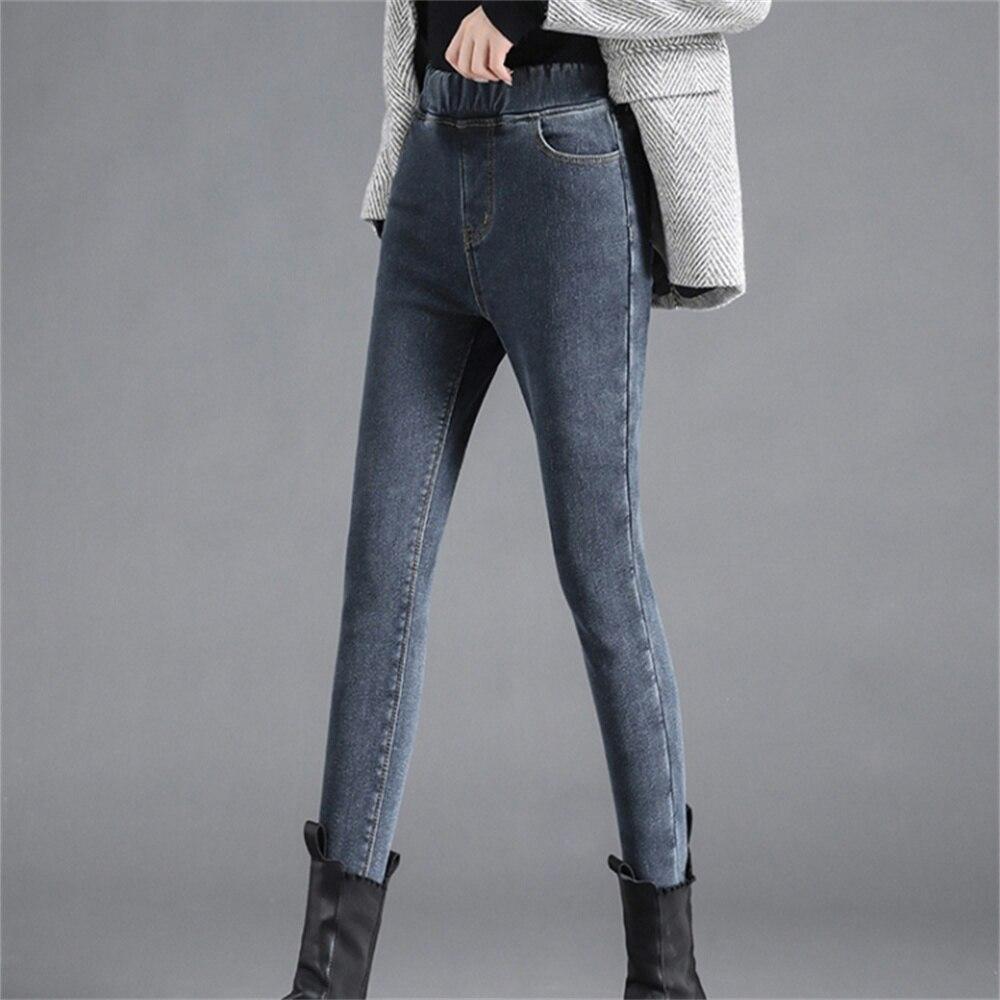 2022 Winter Female Casual Velvet Warm Thicken Trousers  High Elastic Waist Stretch Jeans For Women Skinny Denim Pencil Pants