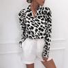 KOSY Leopard Print Chiffon Bluse Damen Chic Lässig Langarm Umlegekragen Büro Dame Vintage Oversized Blusen