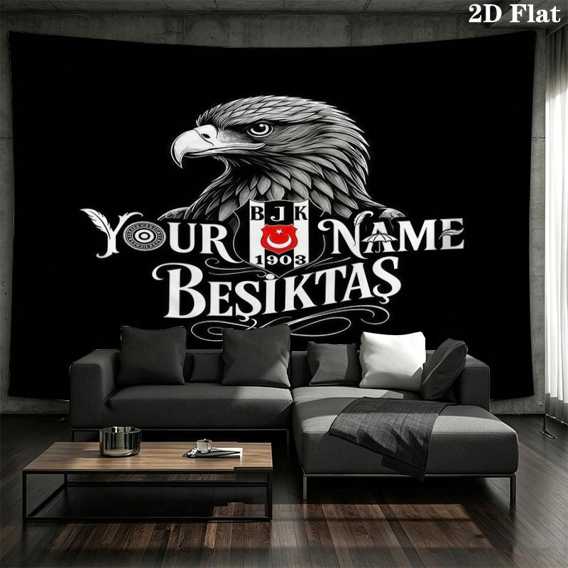 Beşiktaş Jimnastik Kulübü Özel İsimli Duvar Kilim Estetik Duvar Askısı Baskılı Kumaş Battaniye Yatak Odası Oturma Odası Ev Dekorasyonu İçin Dekoratif Kilimler