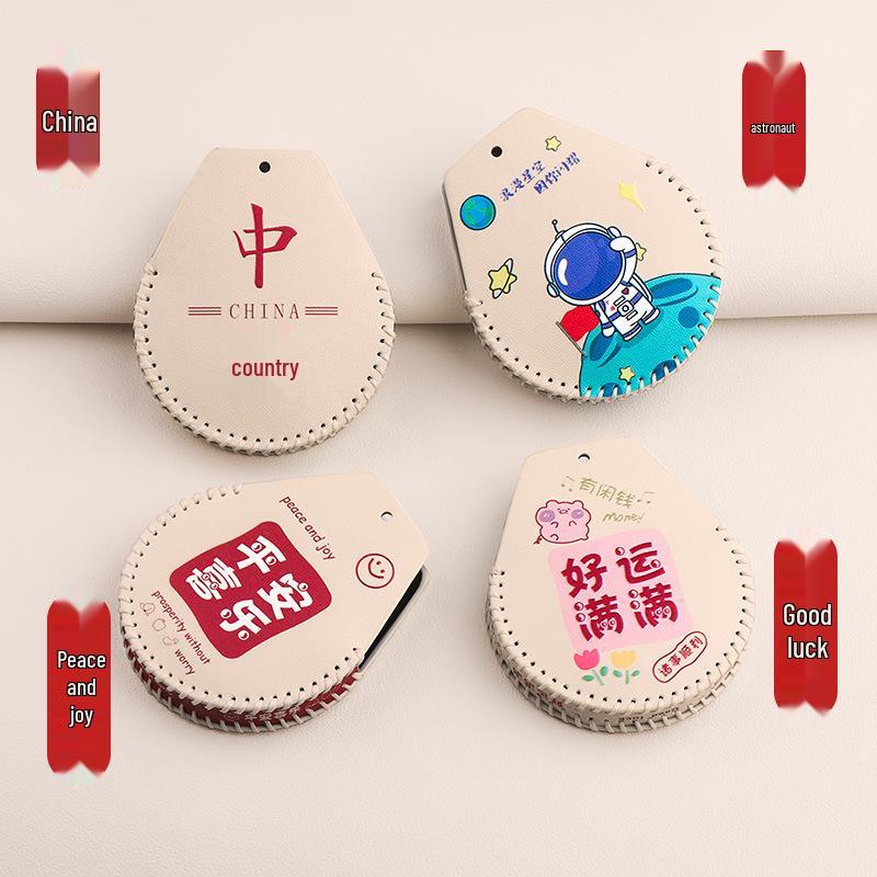 HiPhi X Car Key Case: Hand-Stitched Leather Cartoon Bag with Fashionable Buckle